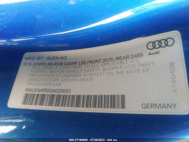 2016 Audi S5, VIN: WAUC4AFR2GA025593