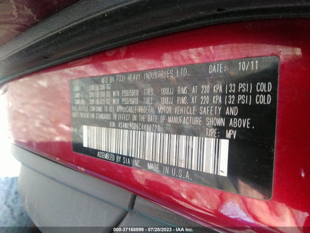 2012 SUBARU TRIBECA LIMITED VIN: 4S4WX9GD6C4400723