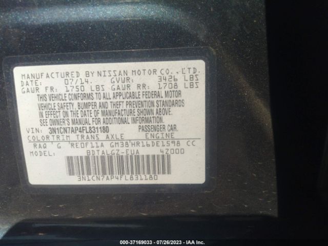 3N1CN7AP4FL831180 Nissan Versa Sl