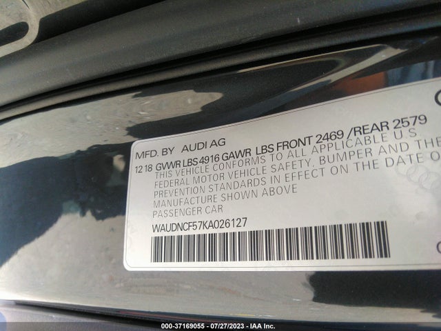WAUDNCF57KA026127 Audi A5 Sportback Premium