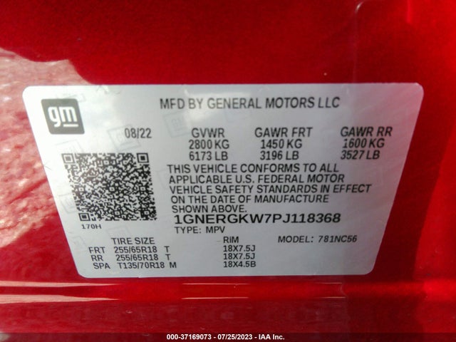 Chevrolet Traverse Lt Cloth 2023 1GNERGKW7PJ118368 Image 9