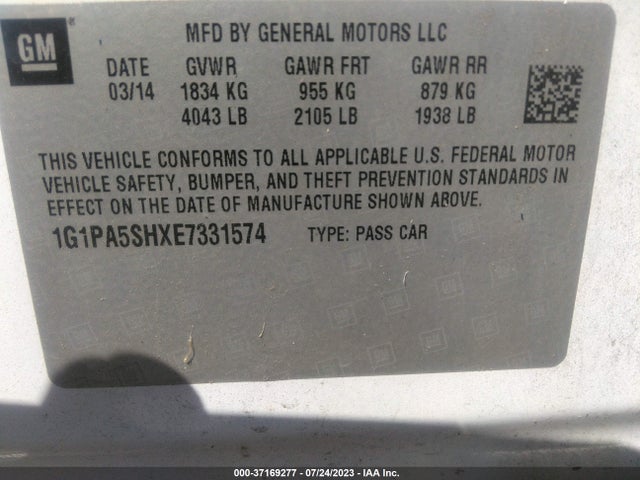 2014 CHEVROLET CRUZE LS VIN: 1G1PA5SHXE7331574