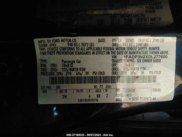 2013 FORD FOCUS TITANIUM VIN: 1FADP3N2XDL277600