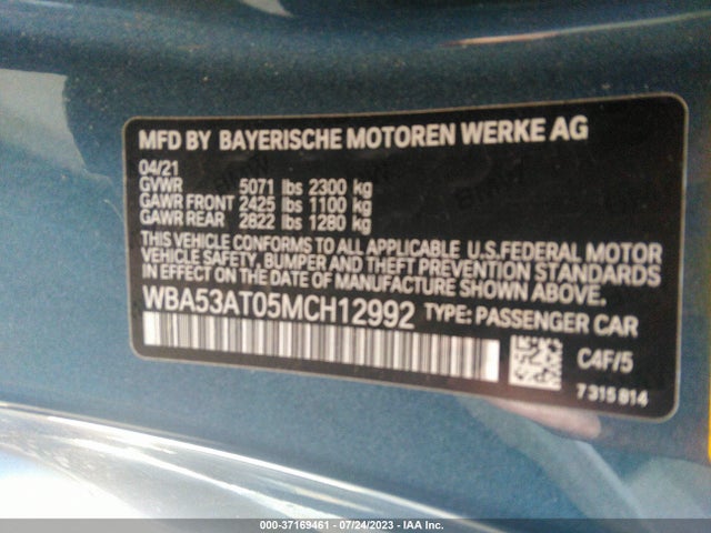 BMW 4 Series M440i 2021 аукцион фото