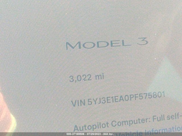 5YJ3E1EA0PF575801 Tesla MODEL 3