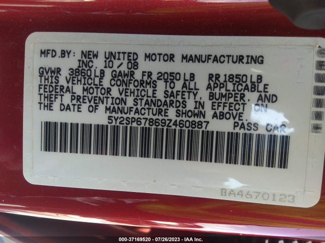 2009 PONTIAC VIBE W/1SA VIN: 5Y2SP67869Z460887