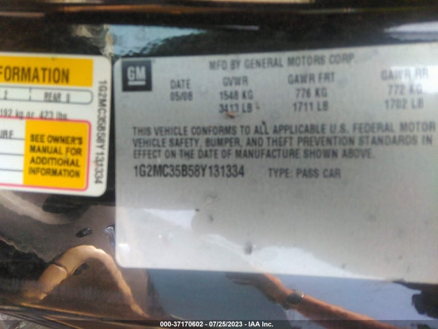 2008 PONTIAC SOLSTICE VIN: 1G2MC35B58Y131334