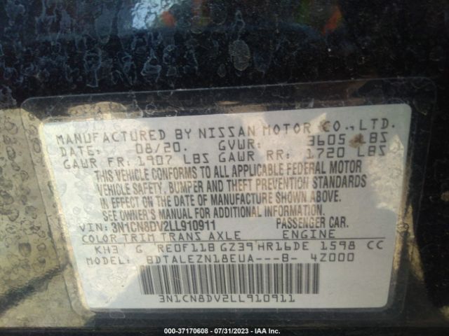 3N1CN8DV2LL910911 Nissan VERSA S