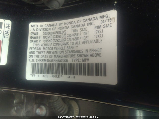 2015 Honda CR-V, VIN: 2HKRM4H56FH652006