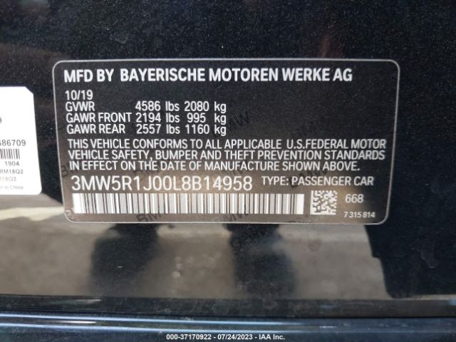 3MW5R1J00L8B14958 BMW 3 Series 330i