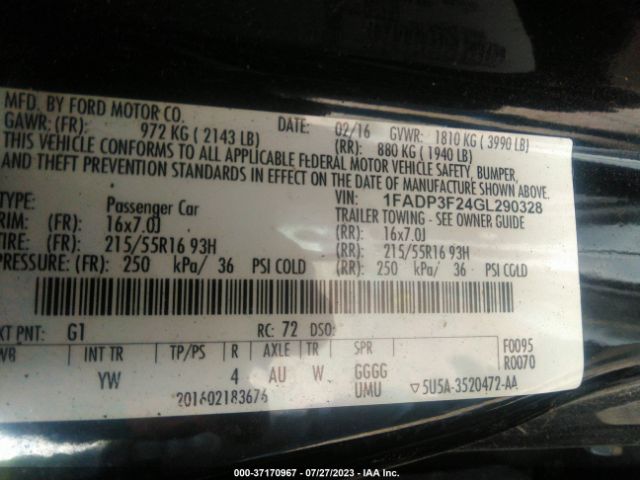 1FADP3F24GL290328 Ford FOCUS SE