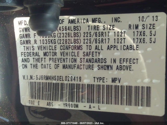 Honda CR-V EX 2014 5J6RM4H50EL029419 Image 9