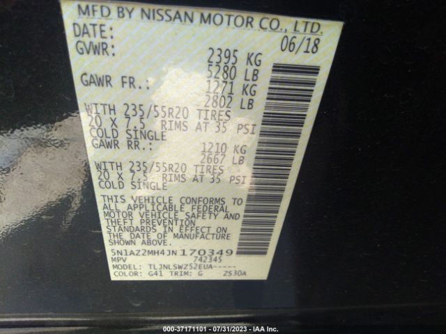 5N1AZ2MH4JN170349 Nissan Murano Platinum