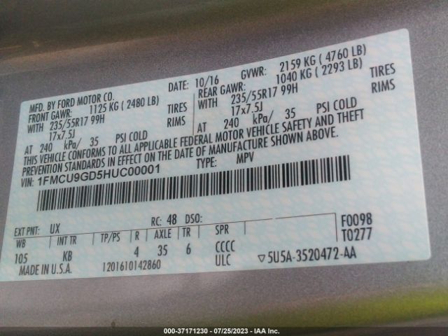 1FMCU9GD5HUC00001 Ford ESCAPE SE