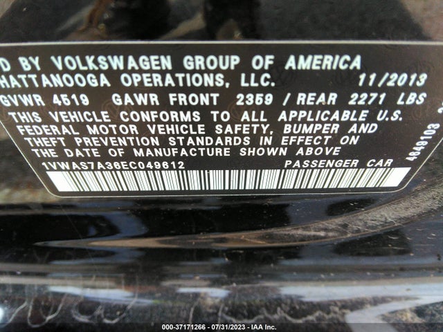 1VWAS7A36EC049612 Volkswagen Passat Wolfsburg Ed