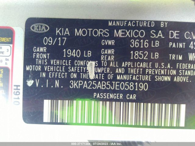 3KPA25AB5JE058190 KIA Rio 5-door Lx