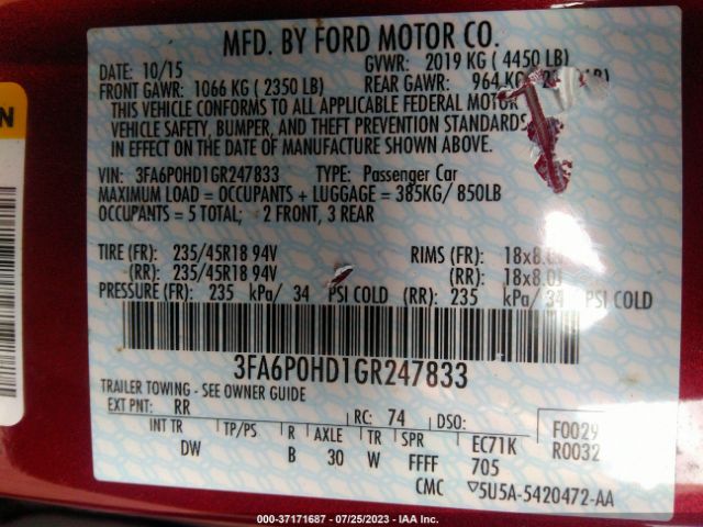 3FA6P0HD1GR247833 Ford FUSION SE