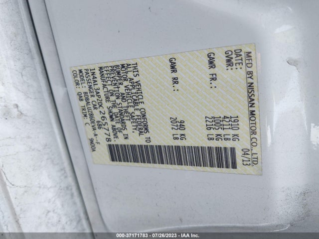 2013 NISSAN ALTIMA 2.5 SV VIN: 1N4AL3AP2DC265778