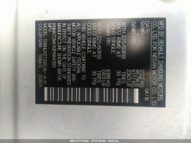 KNMAT2MV1GP684393 Nissan Rogue Sl