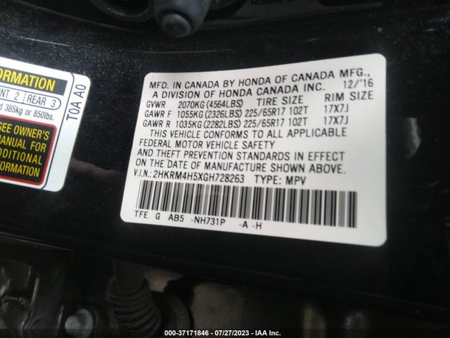 Honda CR-V EX 2016 2HKRM4H5XGH728263 Image 9