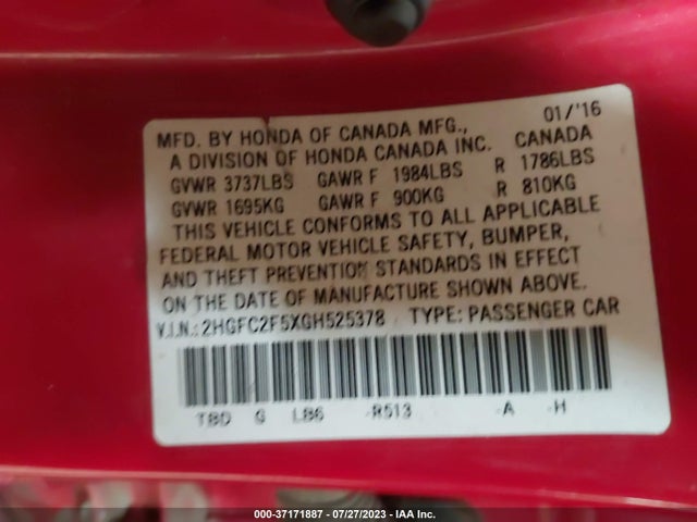 Honda Civic Lx 2016 2HGFC2F5XGH525378 Image 9