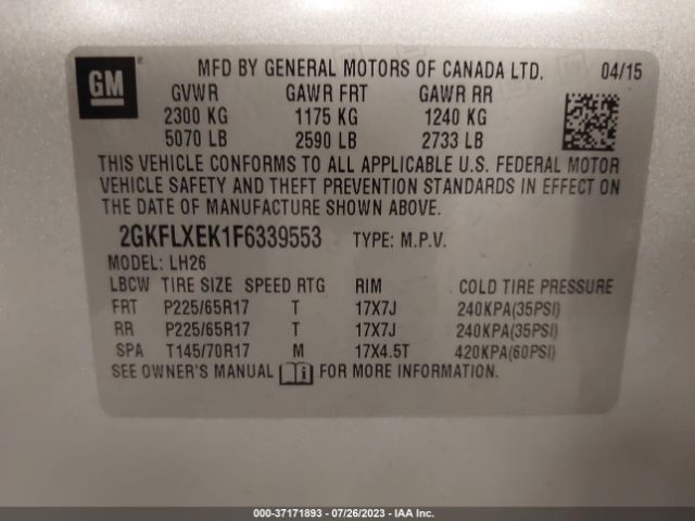 2GKFLXEK1F6339553 GMC Terrain Slt
