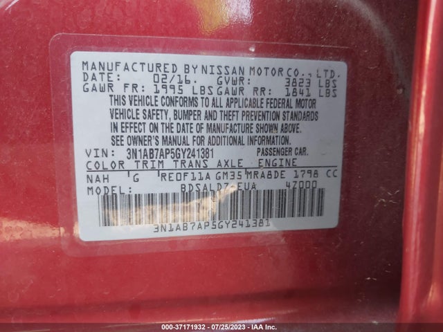 Nissan SENTRA SV 2016 3N1AB7AP5GY241381 Image 15