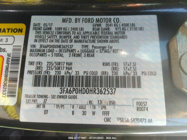 3FA6P0HD0HR362537 Ford FUSION SE