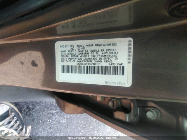 2003 PONTIAC VIBE VIN: 5Y2SL628X3Z409161