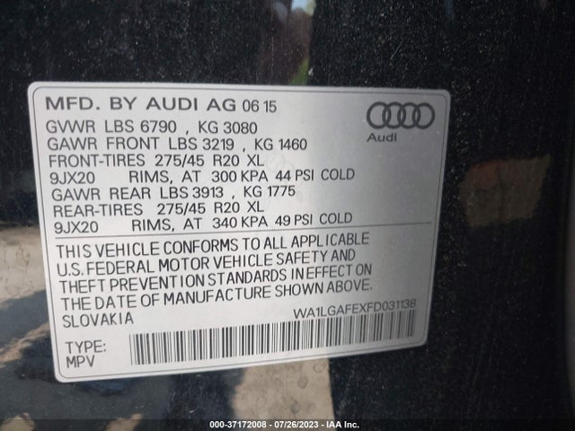 WA1LGAFEXFD031138 Audi Q7 3.0t Premium Plus