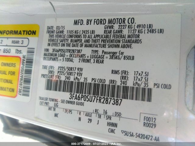 3FA6P0SU7FR287387 Ford Fusion Energi Titanium