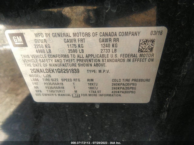 Chevrolet Equinox Ltz 2016 2GNALDEK1G6291839 Image 9