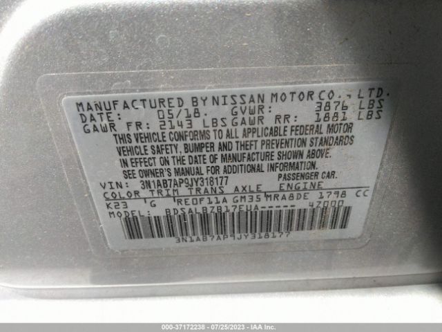 3N1AB7AP9JY318177 Nissan SENTRA S