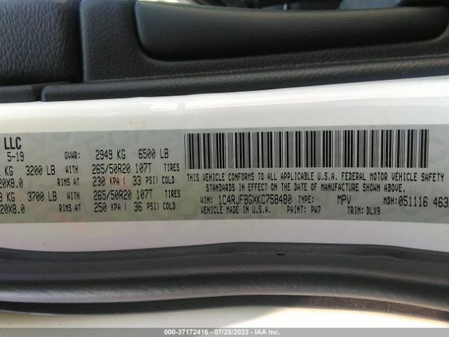 1C4RJFBGXKC758480 Jeep Grand Cherokee Limited