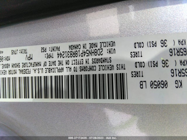 2008 DODGE GRAND CARAVAN SXT VIN: 2D8HN54P18R831244