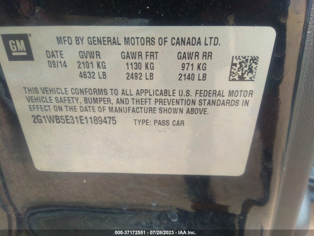 Chevrolet Impala Limited Lt 2014 2G1WB5E31E1189475 Image 9