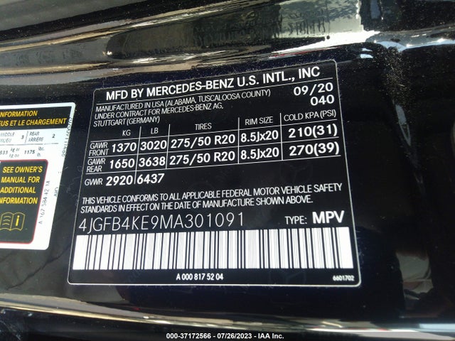 4JGFB4KE9MA301091 Mercedes-Benz Gle Gle 350