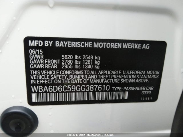 2016 BMW 6 Series, VIN: WBA6D6C59GG387610