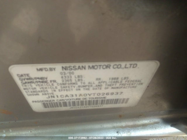 2000 NISSAN MAXIMA GXE/SE/GLE VIN: JN1CA31A0YT026937