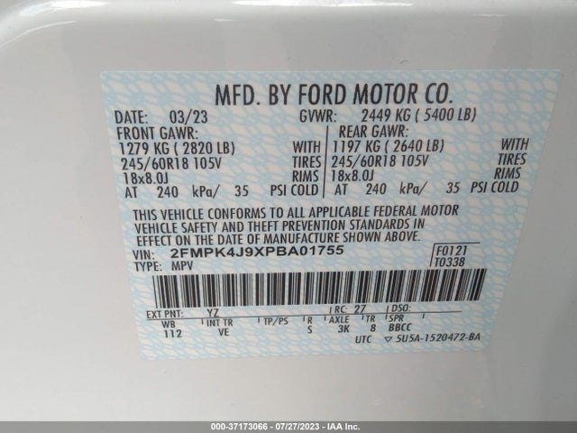 2023 FORD EDGE SEL VIN: 2FMPK4J9XPBA01755