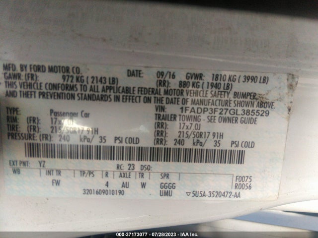Ford FOCUS SE 2016 1FADP3F27GL385529 Image 11