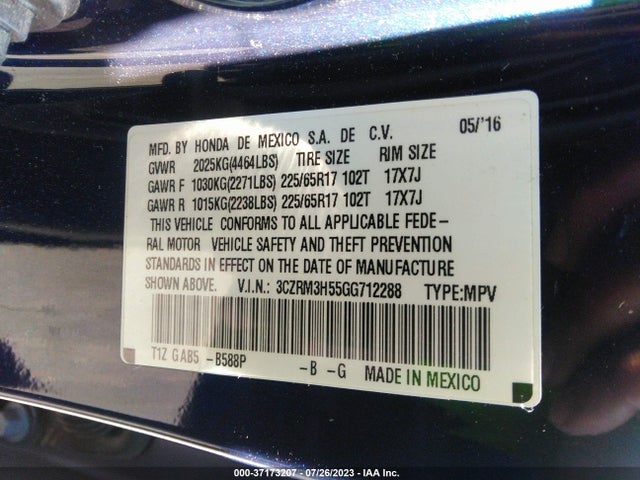 Honda CR-V EX 2016 3CZRM3H55GG712288 Image 9