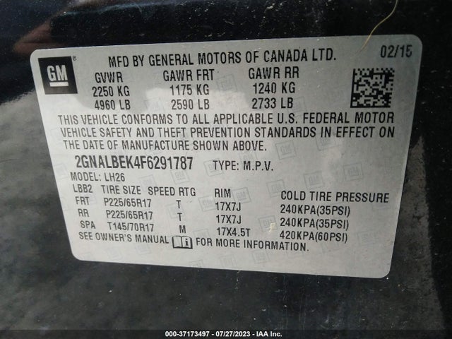 Chevrolet EQUINOX LT 2015 2GNALBEK4F6291787 Image 9