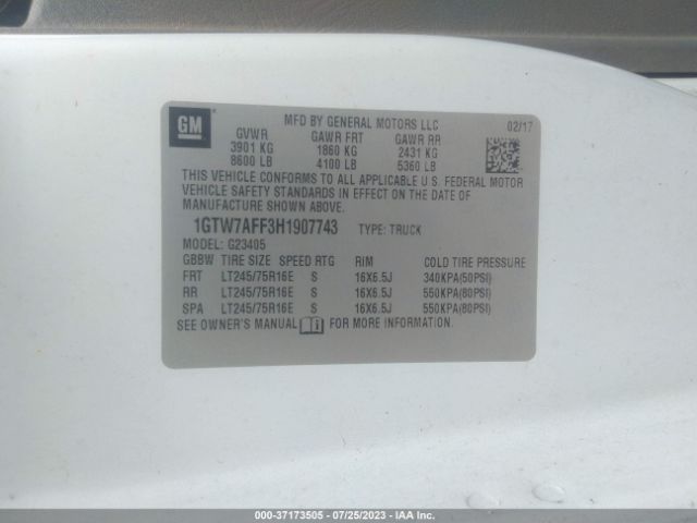 1GTW7AFF3H1907743 GMC Savana 2500 Work Van