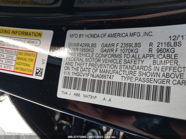 Honda ACCORD LX 2018 1HGCV1F16JA066747 Image 9