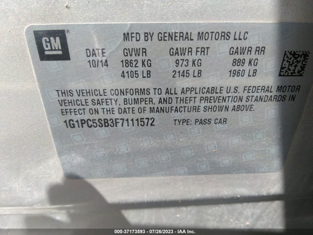 Chevrolet CRUZE LT 2015 1G1PC5SB3F7111572 Image 9