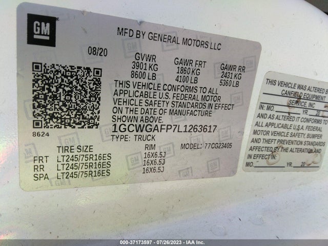 Chevrolet EXPRESS CARGO VAN 2020 1GCWGAFP7L1263617 Image 9