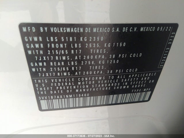 3VV1B7AX1NM119460 Volkswagen TIGUAN S