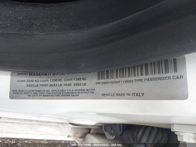 2015 MASERATI GHIBLI VIN: ZAM57XSA5F1139023