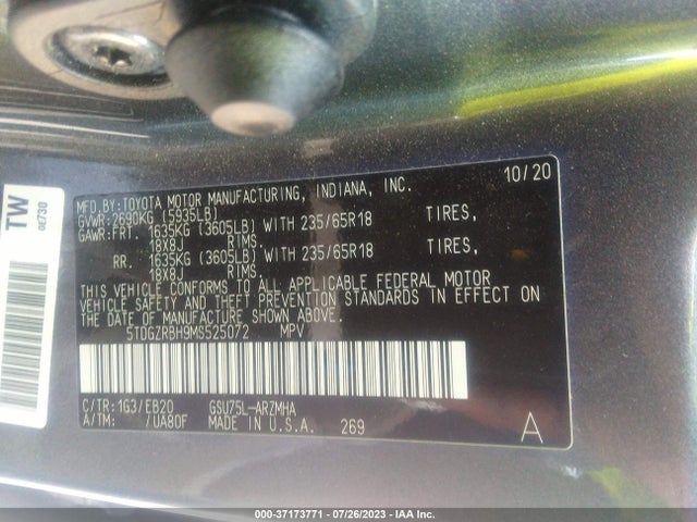 Toyota Highlander Xle 2021 5TDGZRBH9MS525072 Image 14